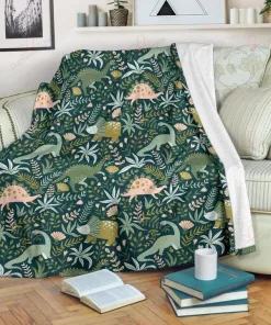 Dinoinosaur Flower Leaf Fleece Blanket